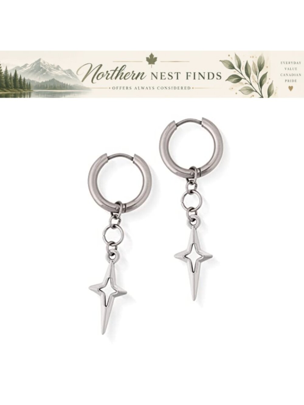 Gothic Punk Star Hoop Earrings Stainless Steel Zinc Alloy Y2K Emo Grunge
